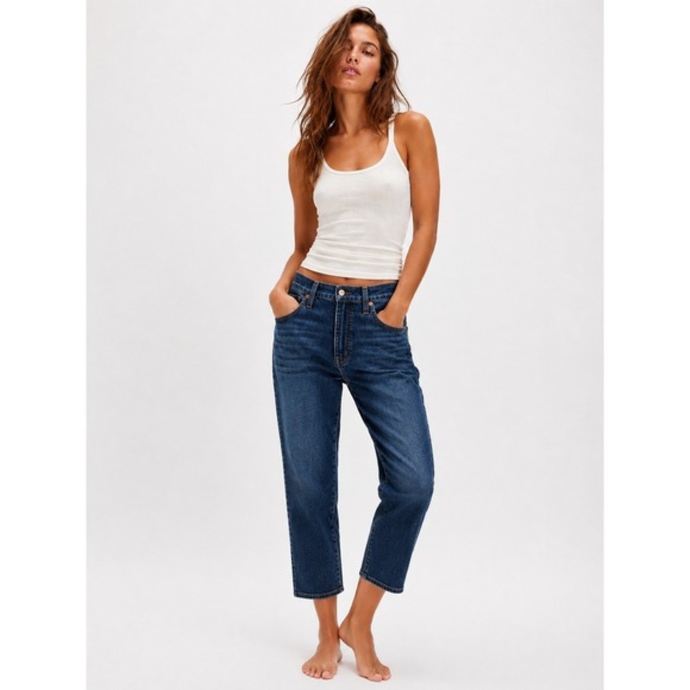 Madewell The Momjean High Rise Tapered Leg Dark Wash Denim Jeans 25
